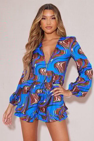 Abito con volant - Cobalto e marrone