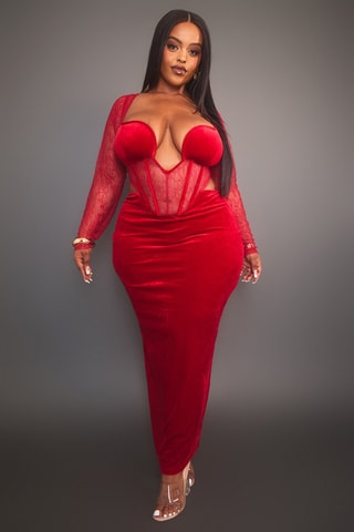 Vestido bi-matéria - Vermelho