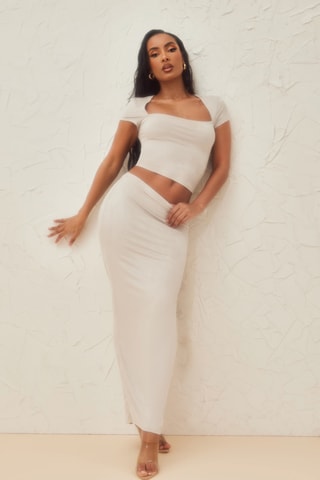 Gonna lunga a vita alta - Grigio chiaro