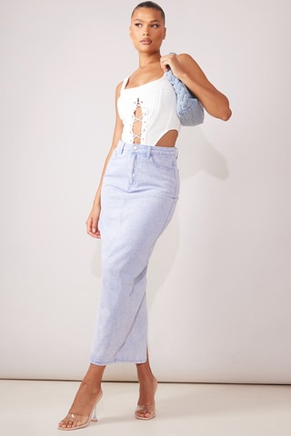 Gonna lunga in jeans a vita alta - Azzurro