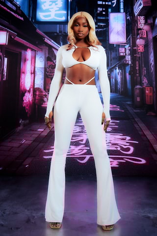 Calças flare de cintura alta - Branco