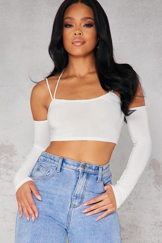 Crop top e manicotti - Bianco