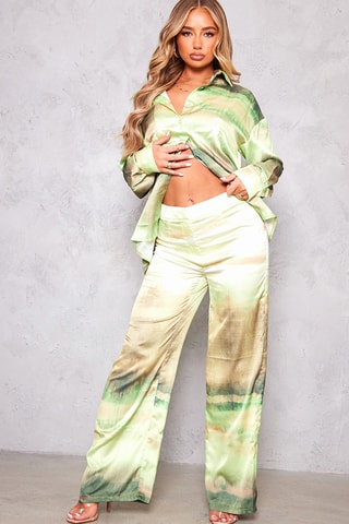 Pantaloni wide legs tie and dye a vita alta - Verde
