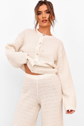 Cardigan e pantaloni a vita alta - Ecrù