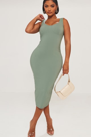 Vestido justo - Verde-azeitona