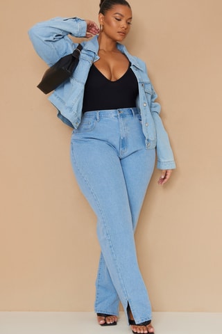 Jeans a vita alta - Celeste