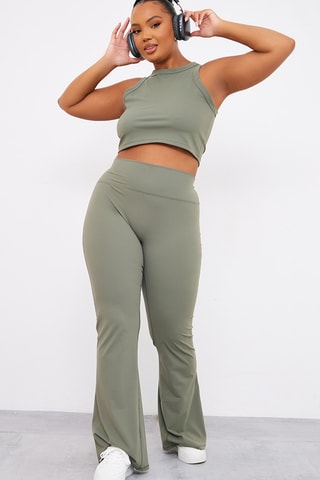 Pantaloni a vita alta - Verde oliva