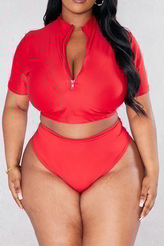 Slip bikini a vita alta - Rosso