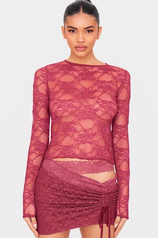 T-shirt e minigonna in pizzo - Bordeaux