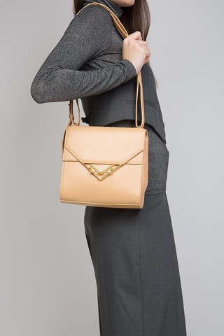 Kalfsleren en Lamsleren Schoudertas The Clip - Bottega Veneta - Beige en goudkleurig