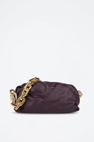 Kalfsleren Handtas - Donkeroord en Goudkleurig - Rood