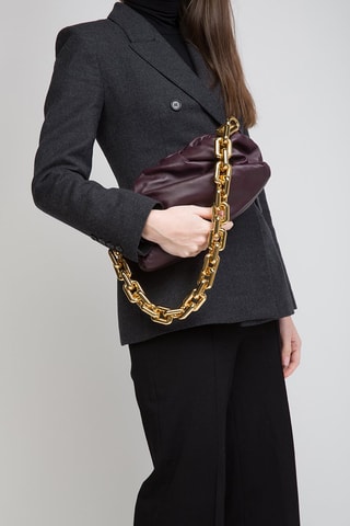 Kalfsleren Handtas - Donkeroord en Goudkleurig - Rood