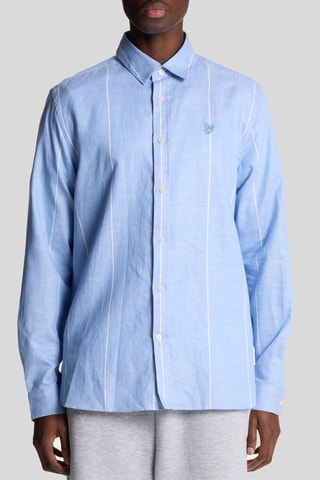 Camisa regular em linho - Azul-celeste
