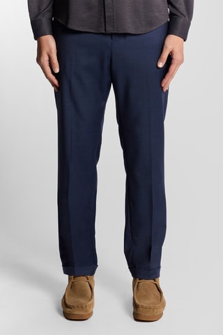 Calças regular em lã- Azul-marinho