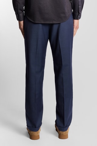 Calças regular em lã- Azul-marinho