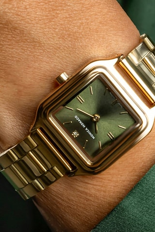 Montre à quartz en acier et diamant