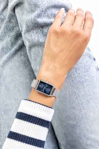 Montre à quartz japonais en acier - Argenté et bleu - Victoria Walls