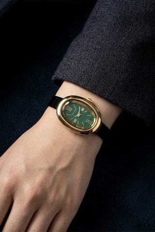 Montre à quartz en cuir - Noir et doré