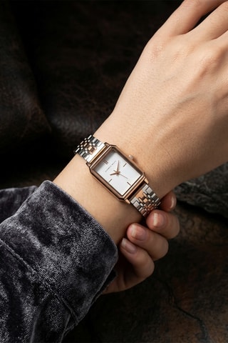 Montre à quartz en acier - Argenté et doré rose