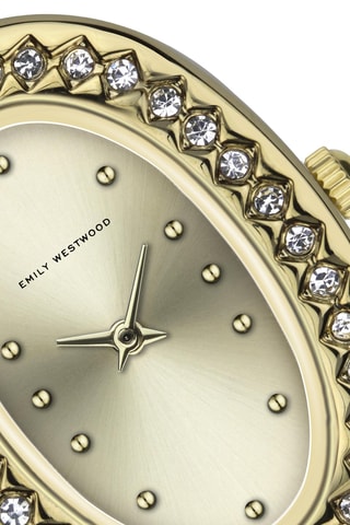 Montre à quartz en cuir et diamants - Noir et doré