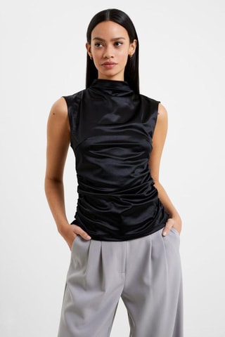 Top satinado plisado Rosita - Negro