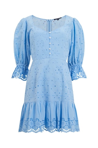 Vestido recto con bordado inglés Cilla - Azul claro