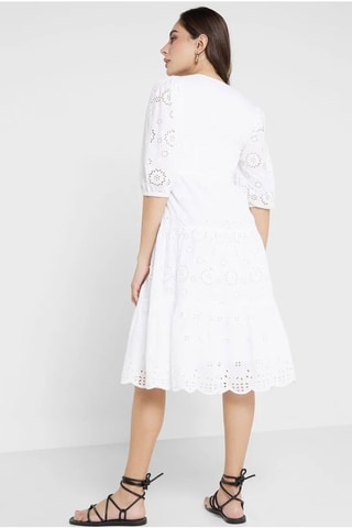 Vestido midi con bordado inglés Broderie - Blanco