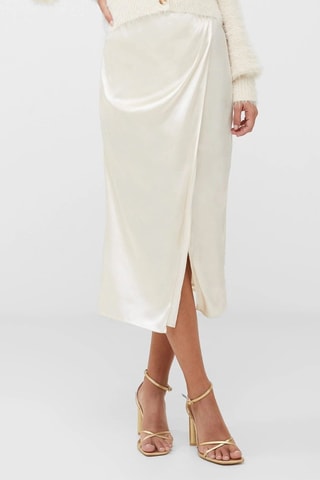 Falda midi con abertura satinada Inu - Crema