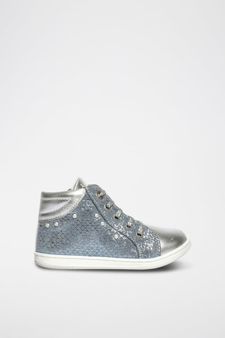 Zapatillas altas de piel Snorky - Celeste y plateado