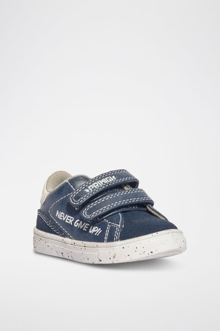 Zapatillas de piel Baby Stars - Azul marino y blanco