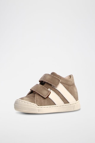 Zapatillas de piel bovina - Topo y blanco