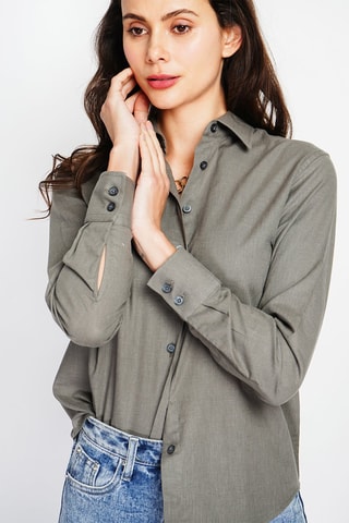 Camicia larga in lino - Kaki