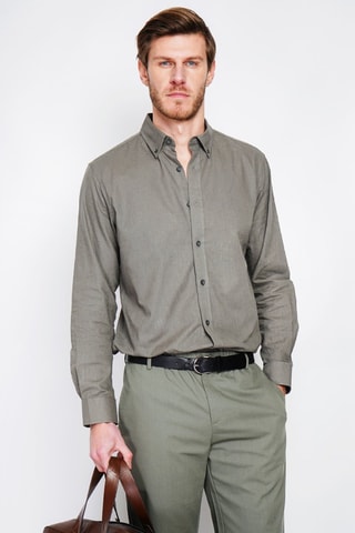 Camicia regular in lino - Kaki