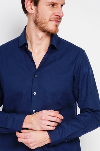 Camicia slim in lino - Blu