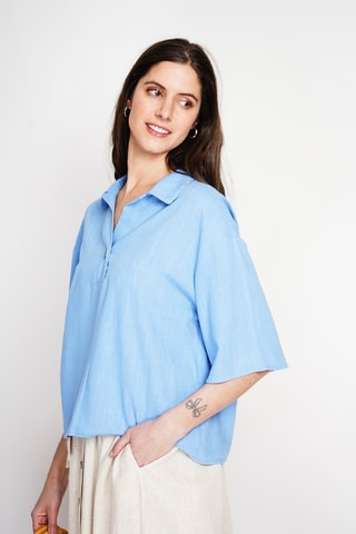 Blusa in lino - Blu