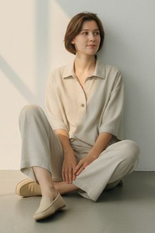 Blusa in lino - Beige