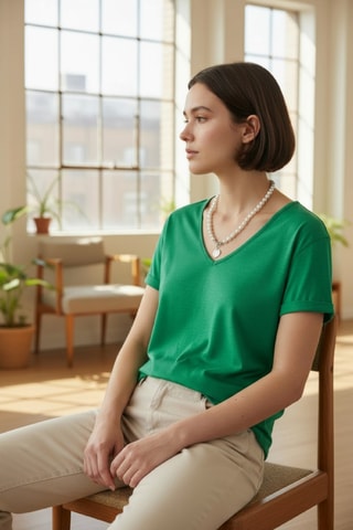 T-shirt in lino - Verde