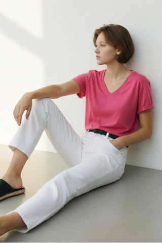 T-shirt in lino - Fucsia