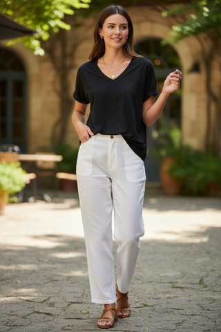 T-shirt in lino - Nero