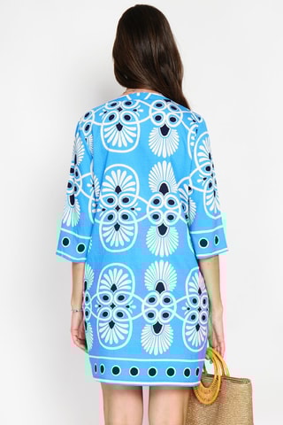 Abito midi in lino - Bianco, nero e blu