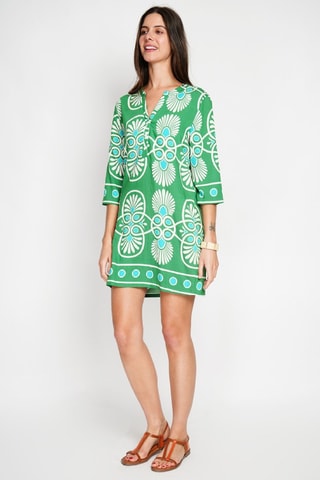 Abito midi in lino - Bianco, blu e verde