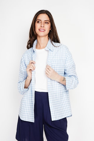 Camicia oversize in lino - Azzurro