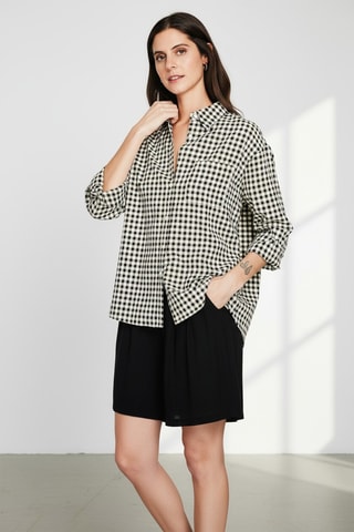 Camicia oversize in lino - Nero