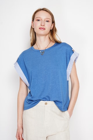 T-shirt oversize in lino - Blu