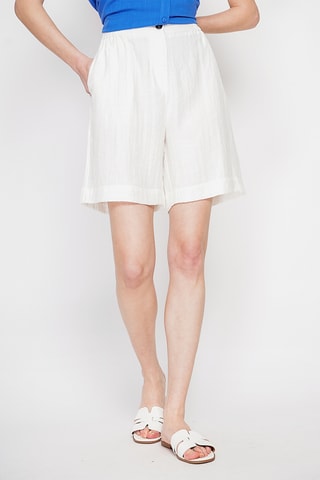 Shorts in lino a vita alta - Bianco