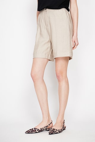 Shorts in lino a vita alta - Beige