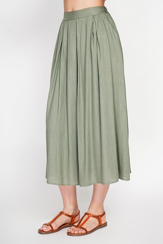 Gonna a campana in lino - Kaki