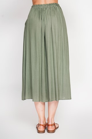 Gonna a campana in lino - Kaki