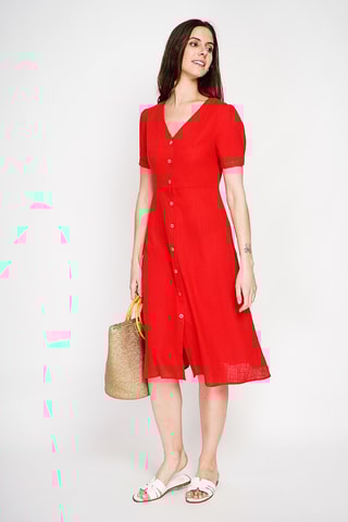 Abito a camicia in lino - Rosso