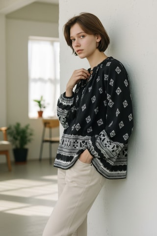 Blusa in lino - Nero